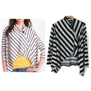 Bobeau One Button Soft Wrap Cardigan Lightweight black and gray